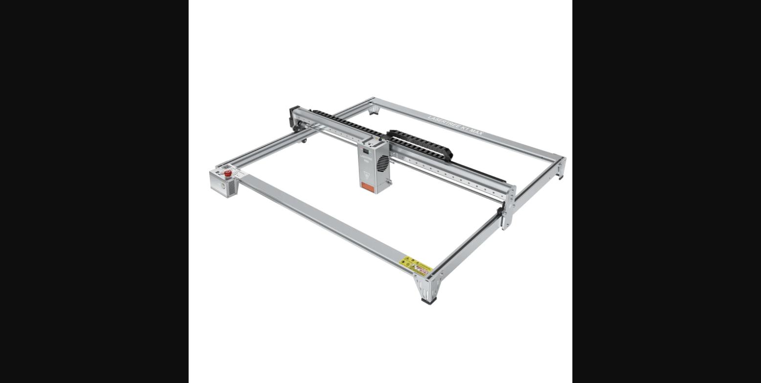LaserTree K1 Max frame — the 800×600mm work area is clearly visible in this angled view, showing the large open workspace that sets the K1 Max apart from the 400×400mm K1 Pro.
