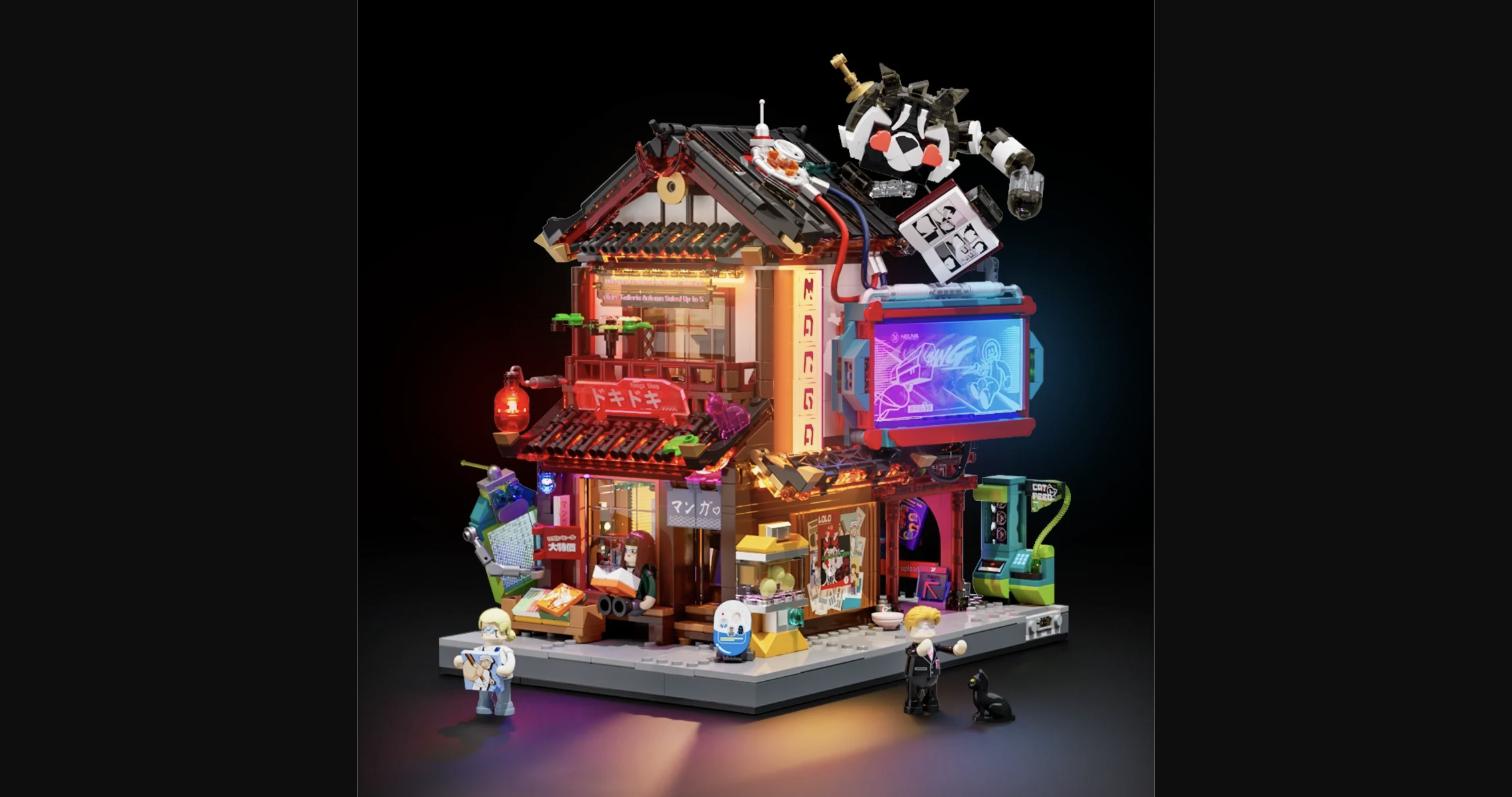 Lumibricks Manga Shop Review: 1987-Piece Cyberpunk Build with 17 LED Lights at $120