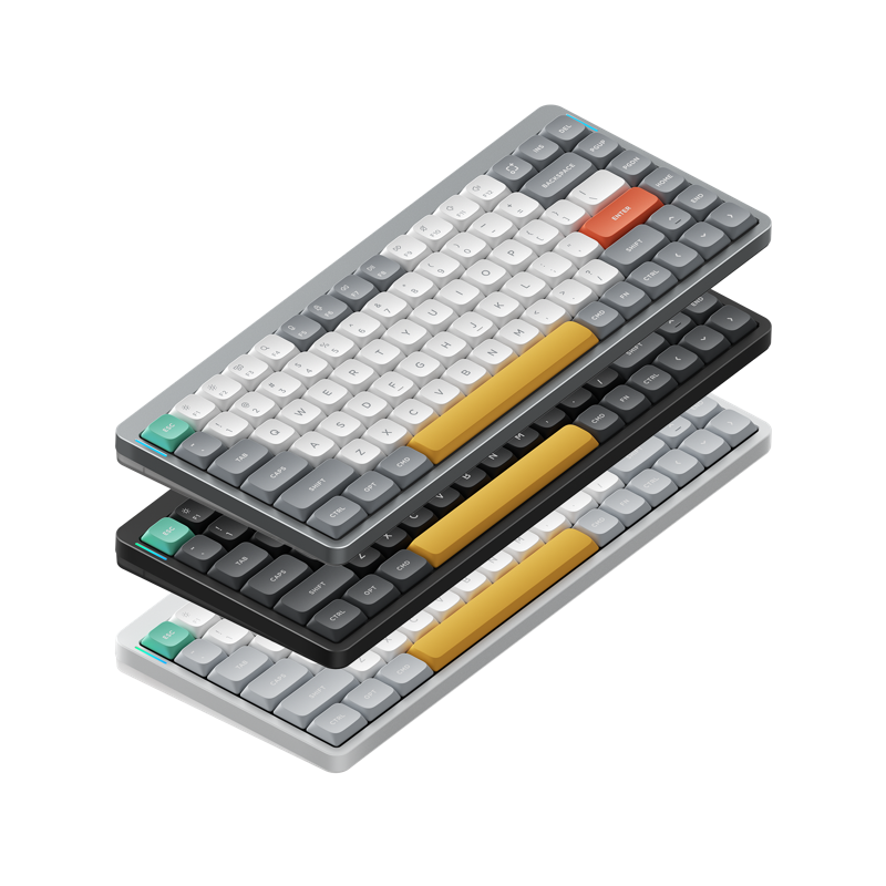 Air75 V2 in all three color options, stacked to show the switch/keycap contrast