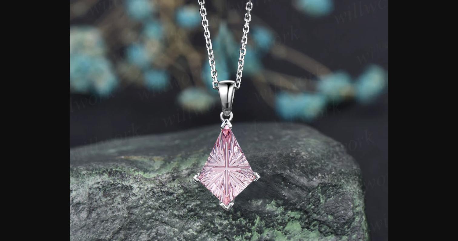 WillWork Jewelry Kite Fantasy Cut Padparadscha Necklace Review: Dainty Pink Sapphire Pendant at $295